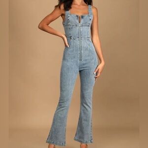 Denim zipped front jumpsuit